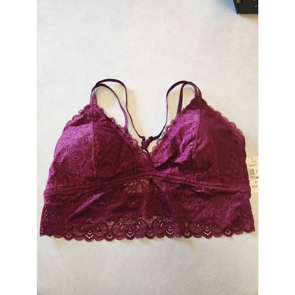 NWT Blake & Co Size 2X Strappy Lace Triangle Bralette Bra Maroon